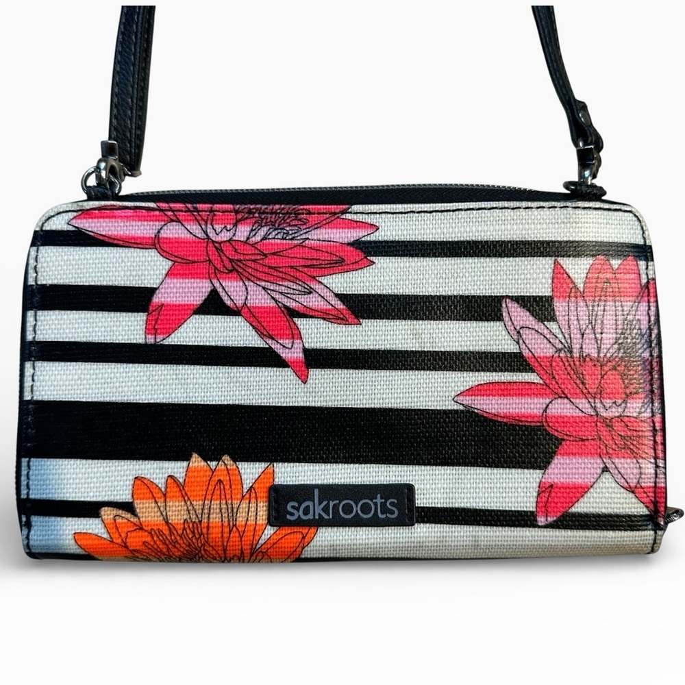 Sakroots Striped Floral Crossbody Wallet Cell Phone Purse - Picture 6 of 6